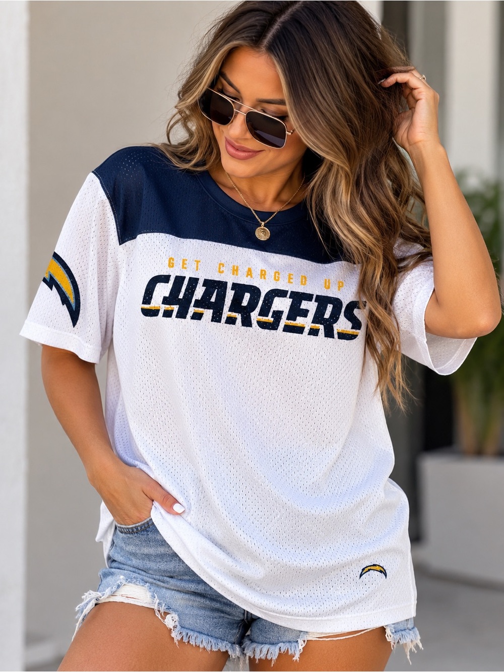 RARE Victoria's Secret PINK NFL Chargers Mesh Jersey Shirt Size Medium